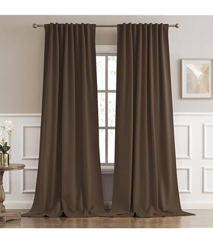 Amazon.com: KEQIAOSUOCAI Brown Linen Textured Blackout Curtains